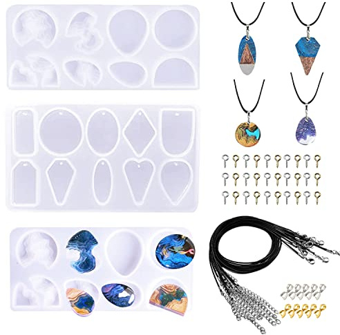 Cayway 3 Stück Resin Form Epoxidharz Formen Silikon Halskette Silikonformen Epoxidharz Anhänger wit Seil Schrauben und Schnalle für Schmuckherstellung