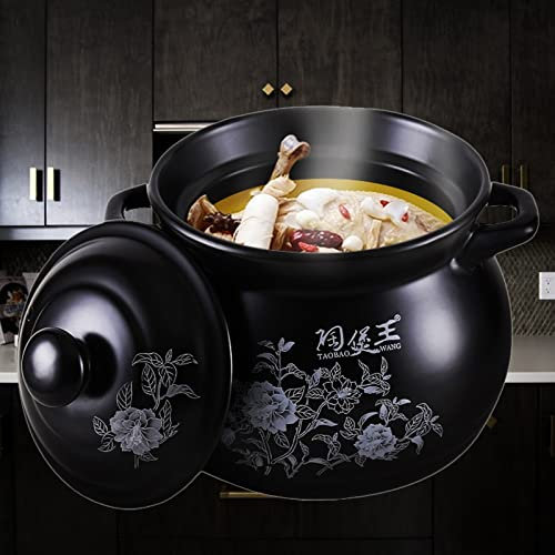 Cerámica china japonesa/Cazuela/Olla de barro/Olla de barro Olla antiadherente para vitrocerámica y horno, Ollas de sopa de cocina Resistente a altas temperaturas, Saludable y duradera, black-3.4L (