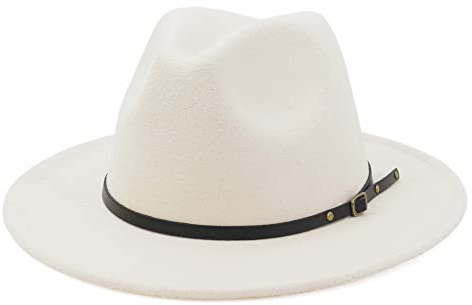 HESYSUAN Fedora Hüte mit Gürtelschnalle für Damen und Herren, modisch, klassisch, breite Krempe, Unisex, Panama-Hut, Sonnenhut (beige, verstellbar)