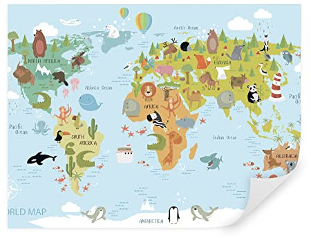 Tapeko Papier Peint Chambre Enfant 260x180 cm 3D Effet Géographie Cartes Carte du Monde Carte de la Terre Planète pour Garçon Fille Papier Peint intissé plus u62047