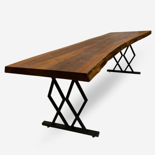 designs4yourhome Esszimmertisch 270x70cm, echte Baumkante, massiver Holztisch aus Nussbaum, Schwarze Metallbeine, Baumkantentisch, Esstisch München inkl. Gestell Rio de Janeiro