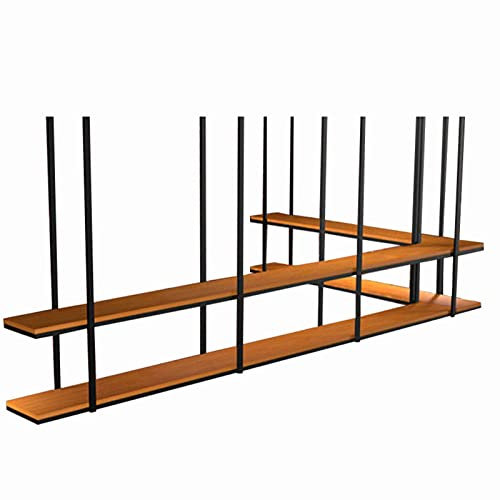 Drsyffsup Mensola A Soffitto Staffe in Metallo Nero a soffitto Scaffale a 2 Strati Supporto per Fiori, Scaffale a soffitto sospeso e mensole Portabottiglie sospese, con tavola in Legno massello