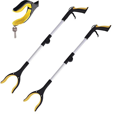 Relota 2 Stück Greifzange für Senioren Aluminium, Faltbare Greifer mit Magnetspitzen, Müllzange Greifzange, 360° Drehbarer Kopf Müllgreifer Zange, Langer Greifarm für die Müllabfuhr, Abfallsammlung