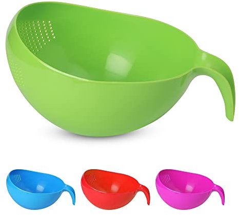 KSJONE Robustes Reiswaschsieb mit Griff, Sieb für Gemüse/Reis, Sieb zum Reinigen von Obst, Gemüse und Bohnen, 2,1 l (2 l) (blau) (grün)