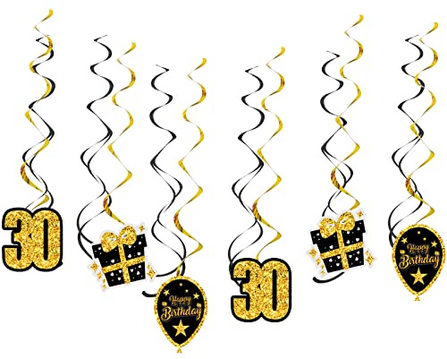 GoldRock 30 Geburtstag Deko Spiralen, 30 Geburtstag Frauen Männer Deko, Luftschlangen Geburtstag 30 Jahre, Hängende Wirbel Geburtstagsdeko 30, 30er Geburtstag Mann Hängedeko, Deko 30 Geburtstag Frau