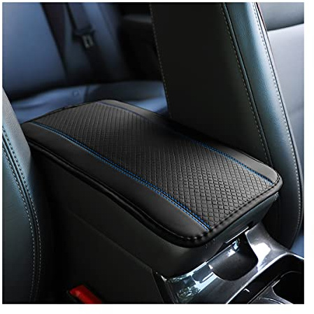 CGEAMDY Coussin d'Accoudoir Voiture en Cuir, Housse pour Console Centrale pour Accoudoir, Accessoires Confortables pour Sièges de Voiture pour la Plupart des Voitures, Motos et SUVs (Bleu Noir)