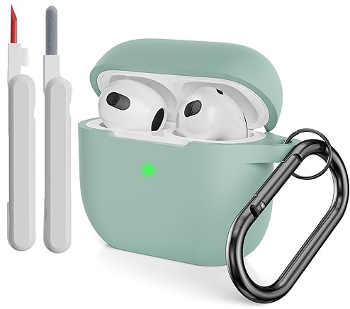 KOKOKA Custodia in Silicone Compatibile per AirPods 3 con Kit di Pulizia, Case Cover Protettiva in Premium Silicone per Airpods Terza Generazione 2021 con Moschettone, Cloud Grey