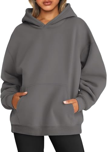 WINKEEY Mujeres de Manga Larga de Gran tamaño Pullover Color Sólido Y2K Sudadera con Capucha Otoño Invierno Sudadera con Bolsillo