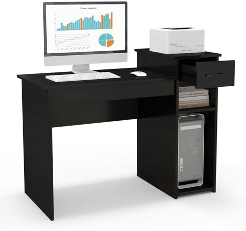 GIANTEX 102cm Computertisch, Schreibtisch mit Schubladen & Aufbewahrungsregalen, moderner einfacher Gaming Tisch/für Zuhause und Büro, einfacher Zusammenbau (Schwarz)