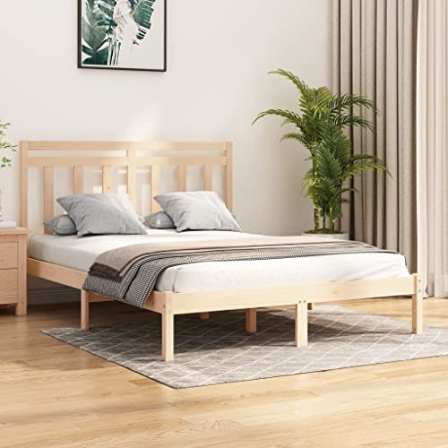 vidaXL Solid Wood Bed Frame 160x200 cm - Sturdy Pine Wood Bedstead with Plywood Slats - Classic Design Bedroom Furniture – Brown