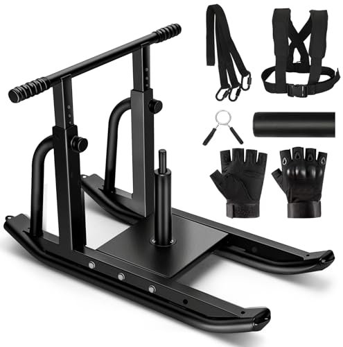 Pulaim Muscle Sled Noir, Luge d'entraînement à hauteur réglable, Traîneau lesté, Métal, Convient pour les disques de poids de 2,5 cm et 5,1 cm