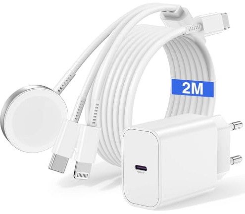 3 in 1 Ladekabel für Apple Watch und iPhone,Original iPhone Kabel USB C 2m mit Ladegerät,Typ C Adapter Stecker und Lightning Kabel für iPhone 16/15/14 Pro Max/Plus/13/12,iWatch Series SE/10/9/8/7/6/5