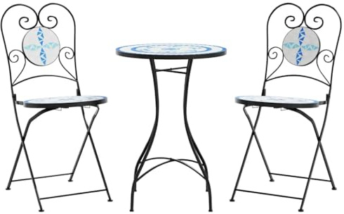 vidaXL Mosaikbord blå och vit järn och keramik, café möbler, cafégrupper, trädgårdsgrupper, cafégrupp, trädgårdsgrupp, trädgårdsmöbler, utomhusmöbler