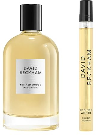 David Beckham Geschenkbox Refined Woods, Eau de Parfum 100 ml und Reiseformat 10 ml, holziger bernsteinfarbener Duft für Ihn