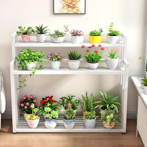 KADEUX Metall Pflanzenständer Für Garten, Pflanzen Leiterregal Blumenbank, 3-stufig Pflanzentreppe Gartenregal, Große Pflanzregal Für Terasse Balkon(White,80cm)