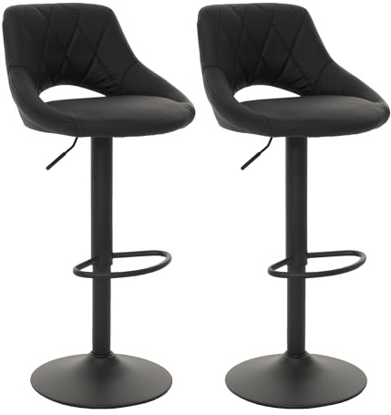Mendler 2er-Set Barhocker HWC-N64, drehbar Kunstleder Metall - schwarz | Barstuhl, Tresenhocker, Fußablage