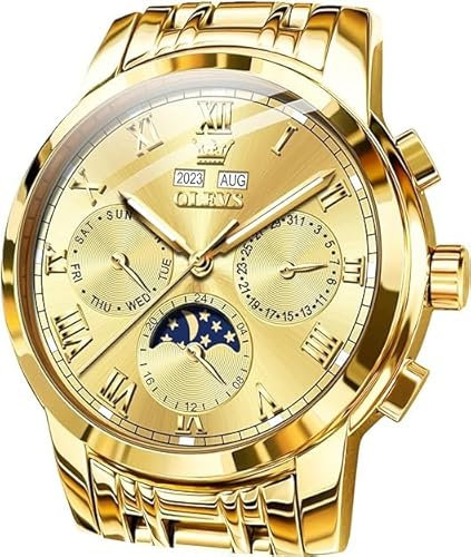 OLEVS Gold Automatische Herrenuhren Gold Selbst Aufziehende Mechanische Geschäft Luxus Kleid Edelstahl Mondphase Wasserdicht Leuchtende Kalender Armbanduhren für Männer