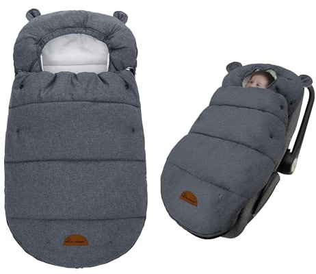 Baby Fußsack Winter für Babyschale Einschlagdecke Wasserdicht Universal Winterfußsack Babyfußsack aus Warmem Thermofleece für Kinderwagen und Buggy (Grau)