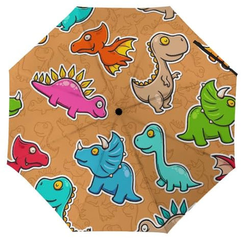YBQLNP Regenschirm Sturmfest Niedlicher Dinosaurier Automatik Taschenschirm Mit Schirmtasche Uv Faltbarer Regenschirm