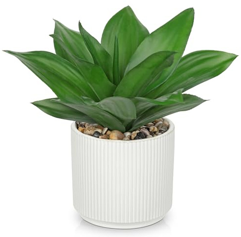 Oairse Artificial Agave Plant 21cm Realistic Faux Agave Plant Potted Decorative Fake Plants in Ceramic Pots Artificial Plants Indoor for Home Office Bathroom Bedroom Shelf Decoration