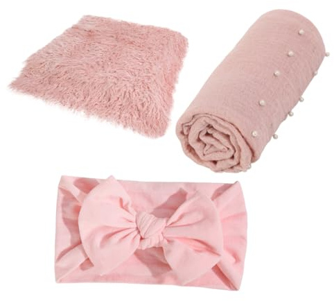 MOLUCKFU 1satz Neugeborenen Fotodecke Teiliges Fotorequisiten Mit Kuscheligem Wickeltuch Und Süßem Haarband Für Babyfotos Für Babypartys Und Besondere Anlässe