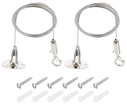 PATIKIL Kit de Alambre Ajustable para Colgar Cuadros, 2 Pcs, 2m/6.6ft, Apto para Alambre de Acero Inoxidable de 1.5mm de Grosor, Herrajes de Colgado con Disco para Colgar Espejos, cuadros