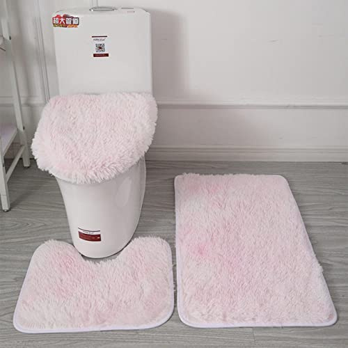 Luxurious Plush Tie Dyed Bathroom Rug Set Soft Solid Color Toilet Mat Bath Mat and Floor Mat Stylish Household Bathroom Accessories Light Pink 3 Piece Set