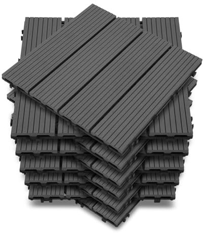 Ollewiellan Lot de 22 dalles de terrasse WPC - 30 x 30 cm - Dalles de sol avec système à clic - Carreaux de terrasse, de balcon, de terrasse - Imperméables - Pour terrasse - Pour 2 m² - Anthracite