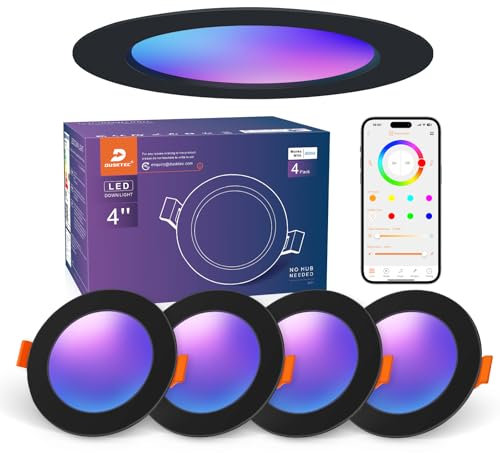 DUSKTEC Spot LED Noir Encastrable RGBW Couleur Bluetooth Connecté Alexa, APP Dimmable, Spot LED 220V Salle de Bain IP44, 2700K-6000K Luminaire Encastrable Plafond Multicolore, Trou 100-112mm