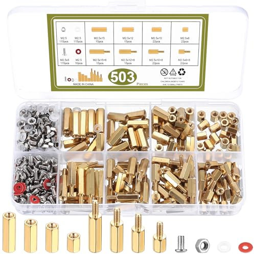 503 Pz M2.5 Distanziali Esagonali Ottone Standoff, Distanziatori Hex PCB Distanziali Maschio Femmina, Esagonale Distanziatore Vite Dadi Ottone, per Elettronica Computer Uso Fai da Te