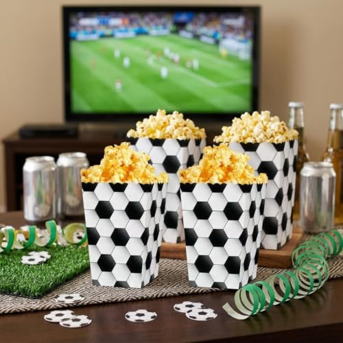LaVenty 12PCS Football Party Bag Party Favours Popcorn Boxes | Treats Candy Goodies Supplies for Blocks Birthday Party Decoration