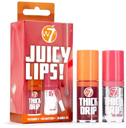 W7 Juicy Lips! Thick Drip Lip Gloss Duo Gift Set - Foolish & In The Clear - Hydrating Glossy Lip Glosses - Stocking Filler