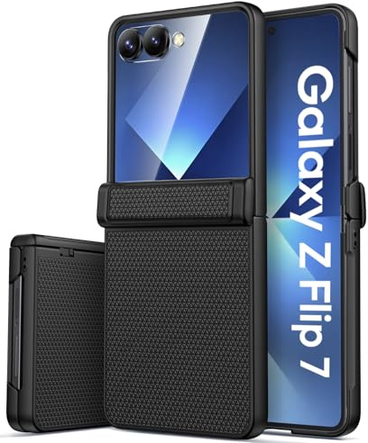 SIXBOX for Samsung Galaxy Z Flip 7 Case with Front Screen Protector, Black | Hinge Protection, Support Wireless Charging, Slim & Rugged, Shockproof Hard Phone Protective Cover Case for Samsung Flip 7