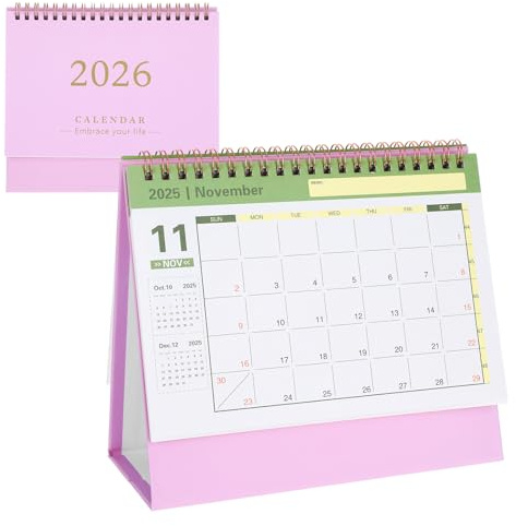 Tischkalender 2025 2026, Tischkalender 2026 zum Aufstellen, 16 Monatskalender 2025 2026, Kalender 2025 2026 Rosa, Monatsplaner, Calendar 2026 für Büro Zuhause Schule 19x16x8cm
