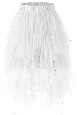 Bridesmay Gonne in tulle da donna, linea ad A, soffice rete a strati, gonna a tutù lunga per Halloween, tea party, Paillettes bianche, XL