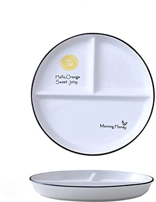 JINGYAN Plato de Comedor Vajilla de Desayuno para el hogar para una Persona, Plato de cerámica para Perder Peso, Plato de Tres Rejillas