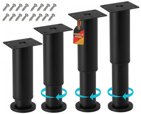 Stahlia Möbelfüße verstellbar Tischbeine Metall Schwarz 120-190mm (4er Set) Ø38mm Bettfüße Füße für Möbel Sofa Füße Möbelerhöhung Schrankfüsse Möbelbeine