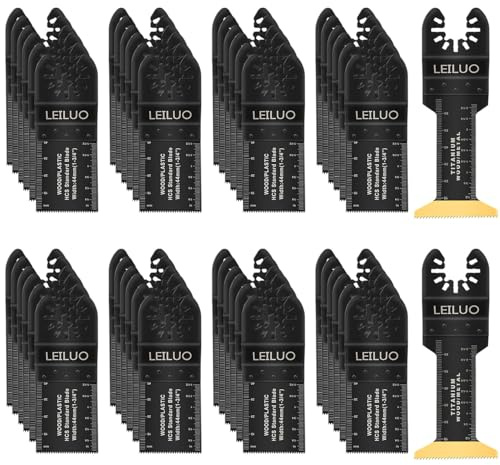 LEILUO 50-teiliges Titan Oszillierende Multitool Sägeblätter Extra Lang | 48 HCS + 2 Titan Extra-Lang 70 mm für Holz, Gipskarton & PVC. Passend für DeWalt, Makita & mehr. Nicht Starlock