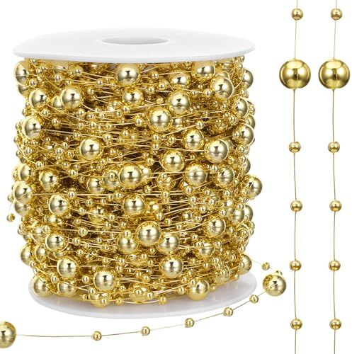 30M Perlengirlande Weihnachten, Gold Perlenkette Weihnachtsbaum, Perlenband Perlenkette Deko, Schwimmkerzen, Vorhang Perlen für Weihnachten Hochzeit Party