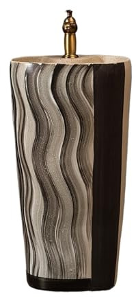 Classique Lavabo sur pied en céramique avec robinet et kit de vidange, lavabo extérieur autoportant Pratique