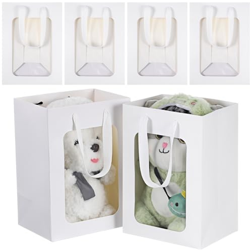 LOLIPPYY 20 Transparente Geschenktüten Mit Sichtfenster Papier 18x13x25cm Mit Griffen Wiederverwendbar Für Blumensträuße Gastgeschenke Partys
