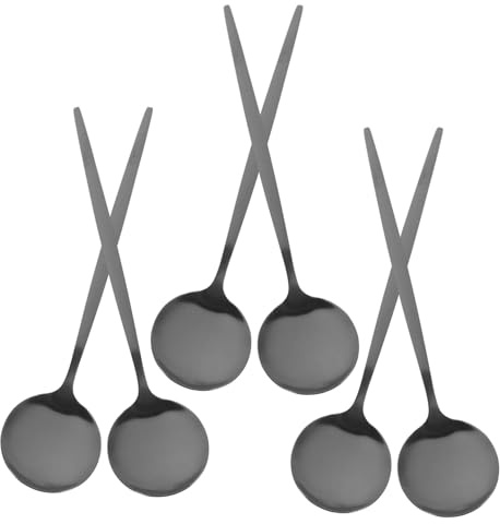 Cucharas Redondas de Cena Negras de Acero Inoxidable, 6 Piezas | Acabado Simple y Delicado, Formato Redondo, Uso Multipropósito, Fáciles de Limpiar, Cómodas de Agarrar