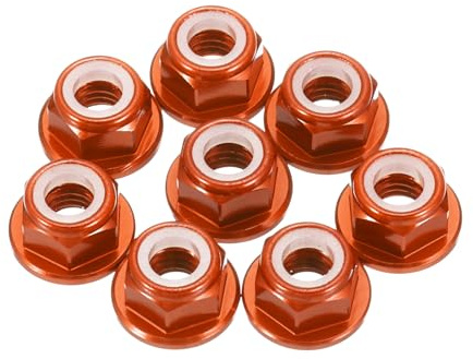 QUARKZMAN 8 Stück M5 Kontermutter Flansch Sechskantmutter Nylon Orange | Sicherungsmutter, Aluminiumlegierung, Gewindesteigung 0.8mm, Mit Verzahnung, Für RC Drohne Motor Prop Adapter FPV Teile