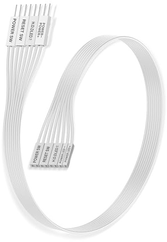 ELFJMZP Motherboard Front Panel Extension Cables,24AWG Flat Ribbon for HDD LED+/-, POWER LED+/-, POWER SW, RESET SW,for Computer Switch Reset HDD Hard Drive, (White, 100cm/39.3in)