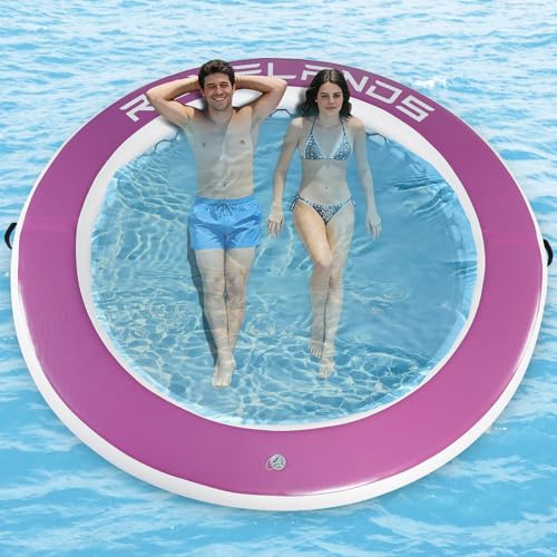 ROMELANDS Hamaca acuática inflable, boya, 245 cm, plataforma flotante para fiestas de verano, plataforma de natación para lagos, piscinas y mar, púrpura