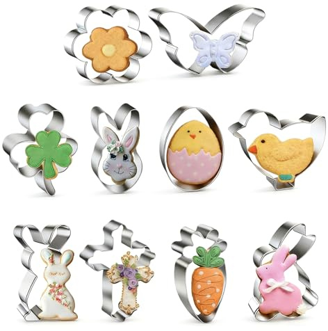 NiceNaiils 10 Pezzi Formine per Biscotti Pasqua, Stampi Biscotti Pasquali Acciaio Inox - Coniglio, Pulcino, Uovo