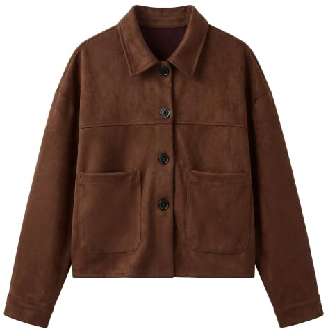 WERFORU Women's Faux Suede Cropped Jacket Lightweight Casual Shacket Coat | Ideal transitional outerwear for spring, autumn daily strolls, shopping and casual outings
