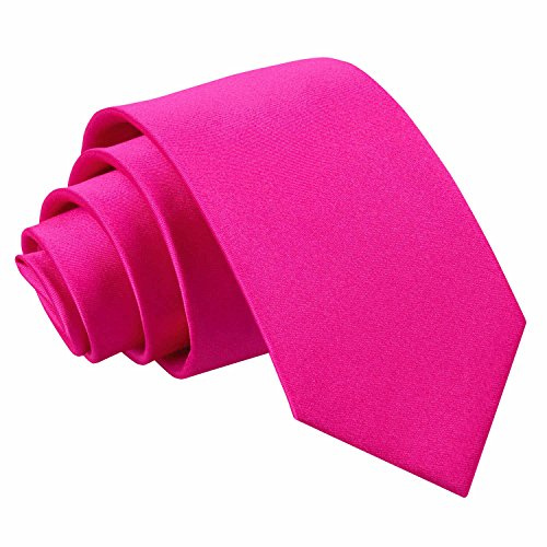 DQT Mens Plain Solid Satin Slim Tie 7cm – Wedding Business & Formal Necktie - Hot Pink