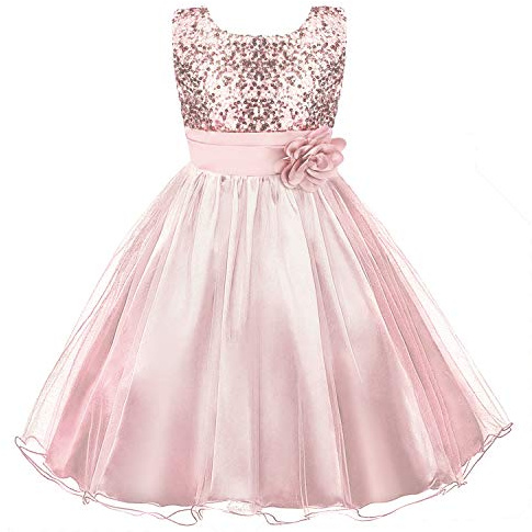 Discoball Fille Robe Princesse éclat Voile Fleur fête Anniversaire Mariage Demoiselle d 'Honneur Robe 3-12 Ans