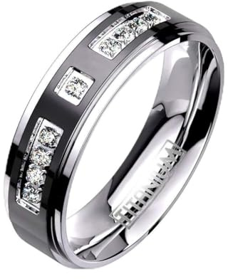 Paula & Fritz® Ring Damen Zirkonia Klar Titan-IUM Größe 49 (15,6) - 70 (22,3) Silber-schwarz 6-mm 8-mm breit Partnerring Ehering Verlobungsring